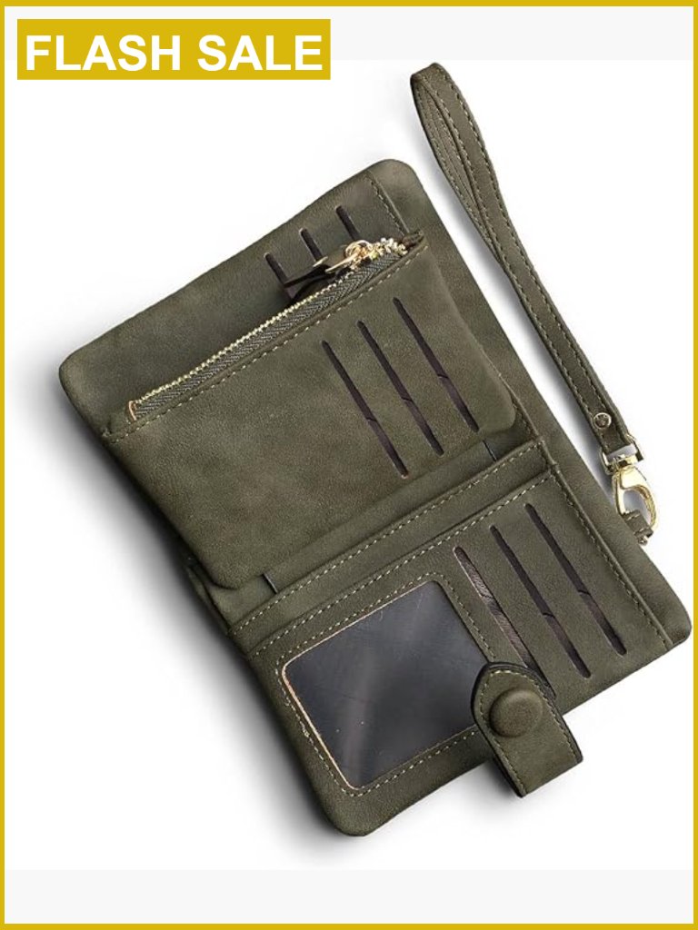 Rfid Bifold Wallet With Wristlet Strap 15 Card Slots Cash Coin Pocket